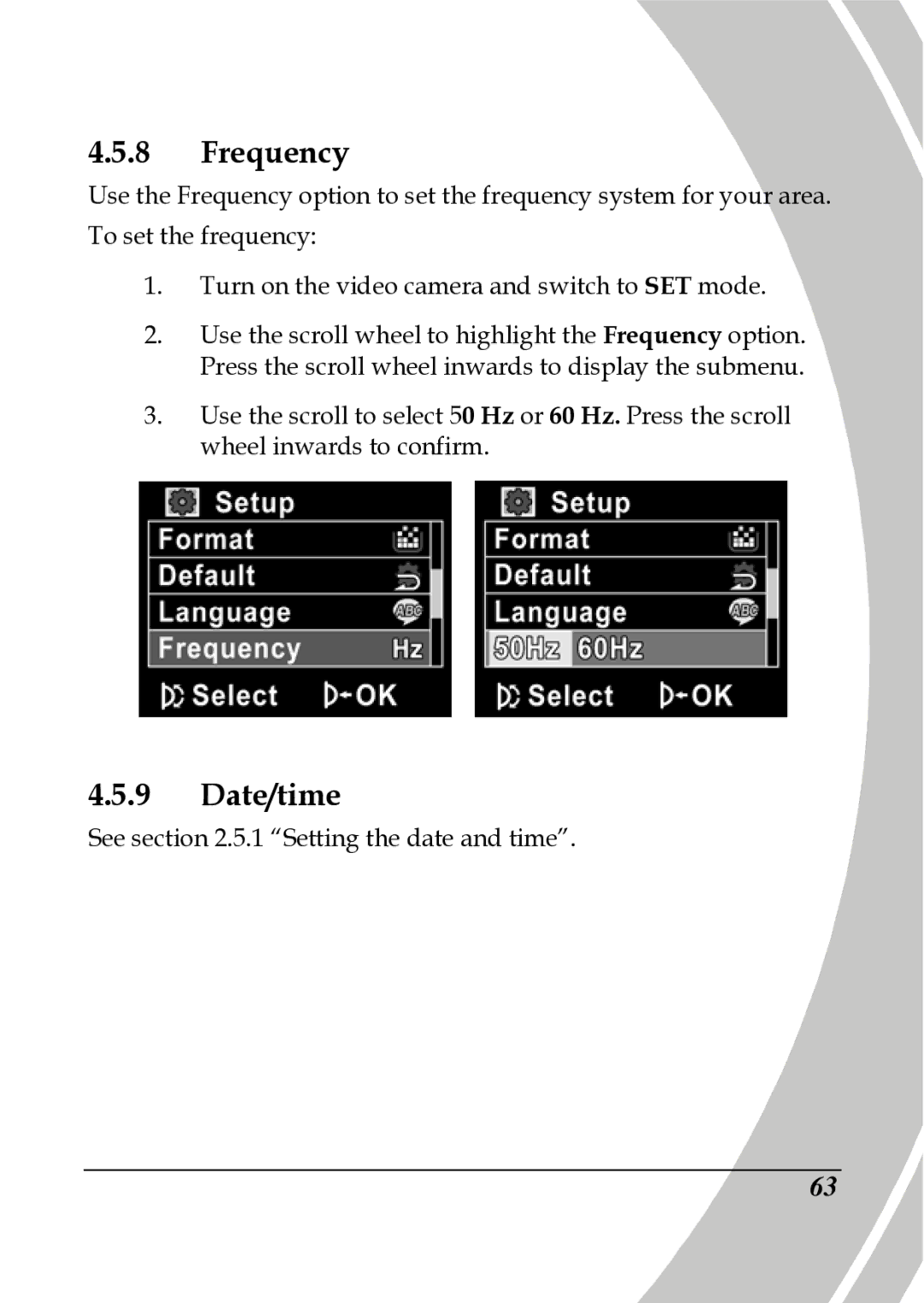 DXG Technology DXG-517V HD manual Frequency, Date/time 