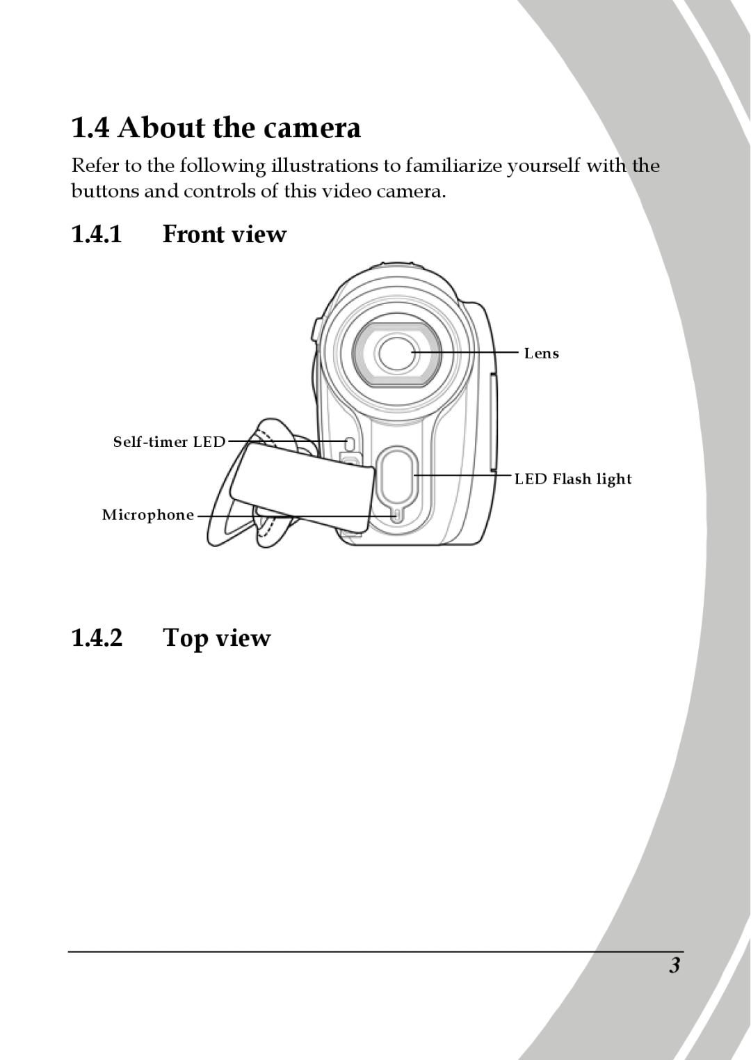 DXG Technology DXG-517V HD manual About the camera, Front view, Top view, Lens Self-timer LED LED Flash light Microphone 