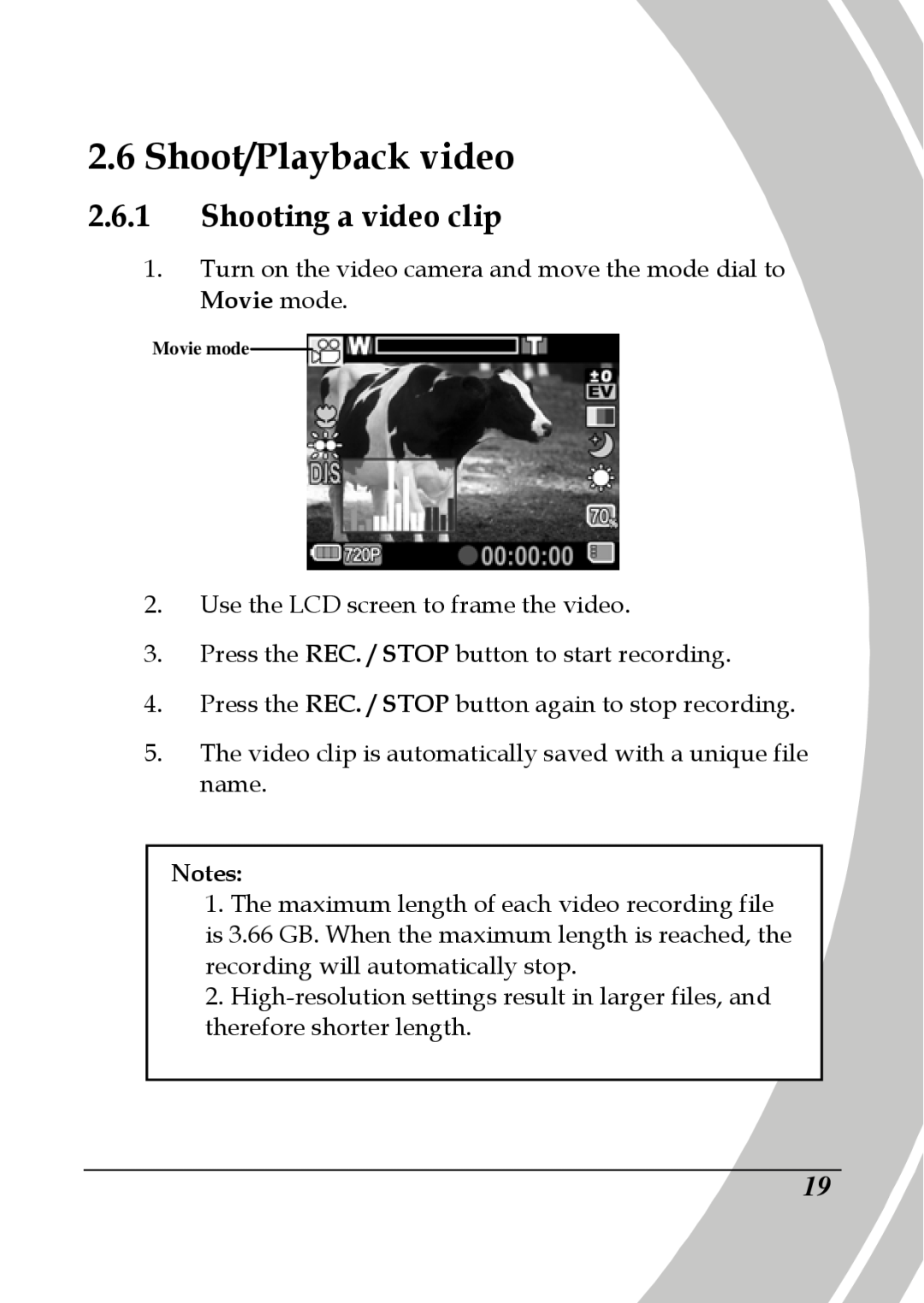 DXG Technology DXG-517V HD manual Shoot/Playback video, Shooting a video clip 