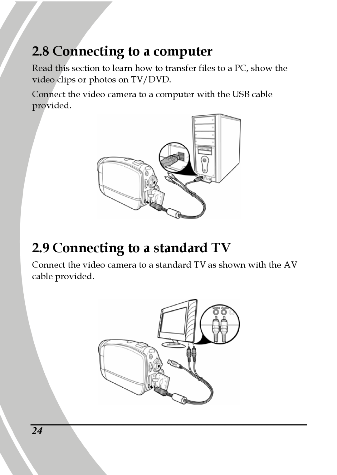 DXG Technology DXG-517V HD manual Connecting to a computer, Connecting to a standard TV 