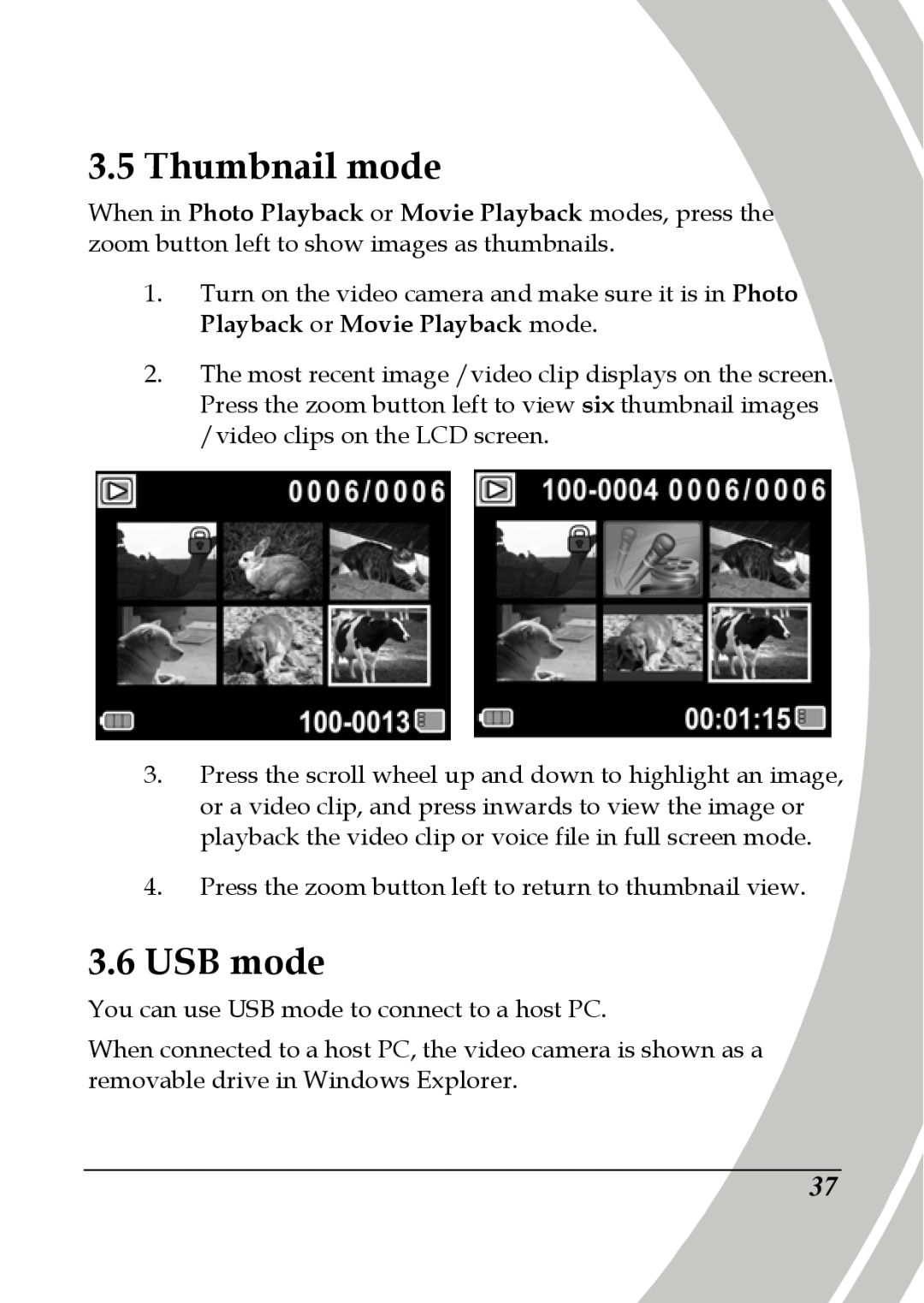 DXG Technology DXG-517V HD manual Thumbnail mode, USB mode 