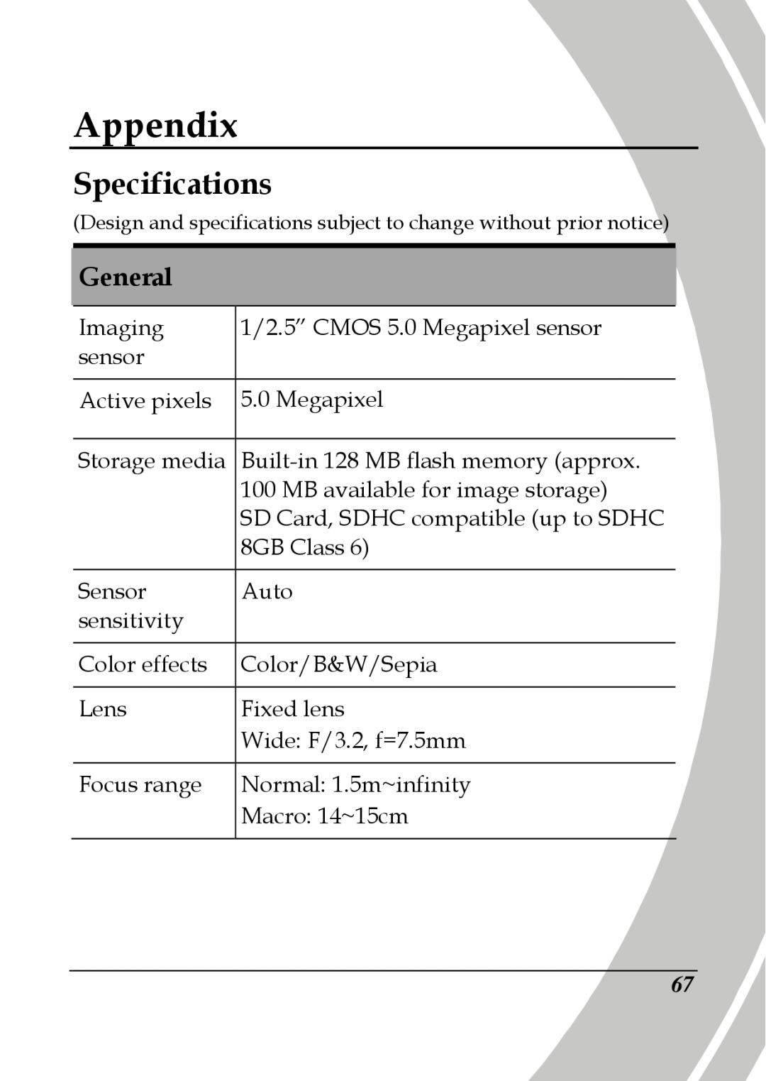 DXG Technology DXG-517V HD manual Appendix, Specifications, General 