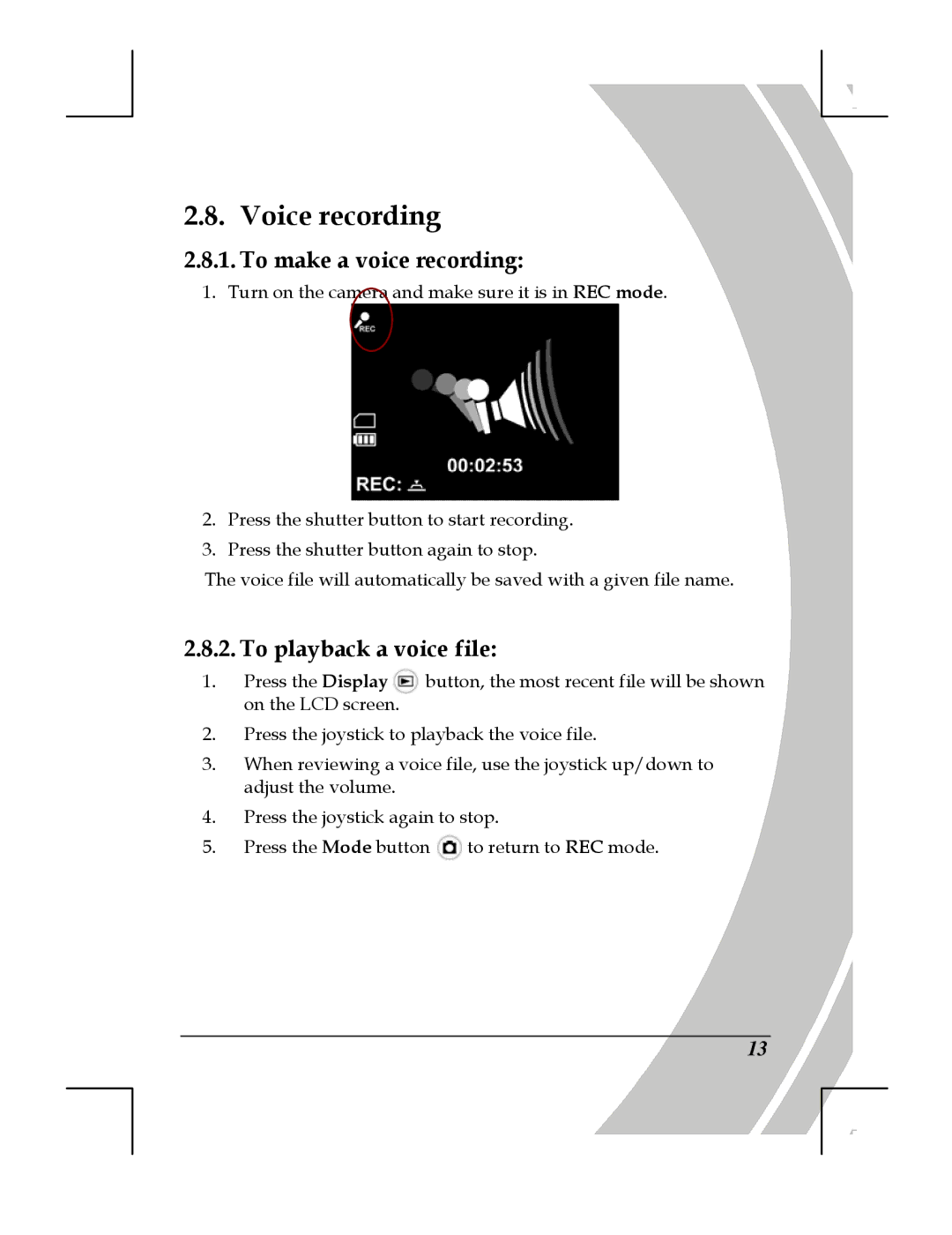 DXG Technology DXG-518 manual Voice recording, To make a voice recording, To playback a voice file 