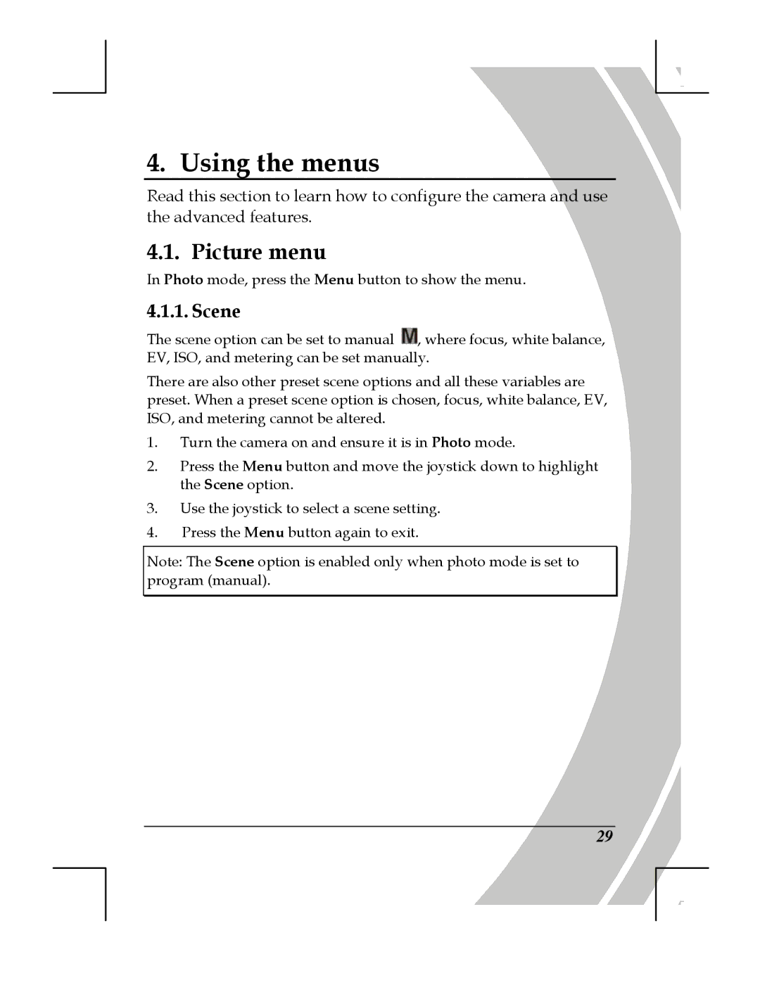 DXG Technology DXG-518 manual Using the menus, Picture menu, Scene 