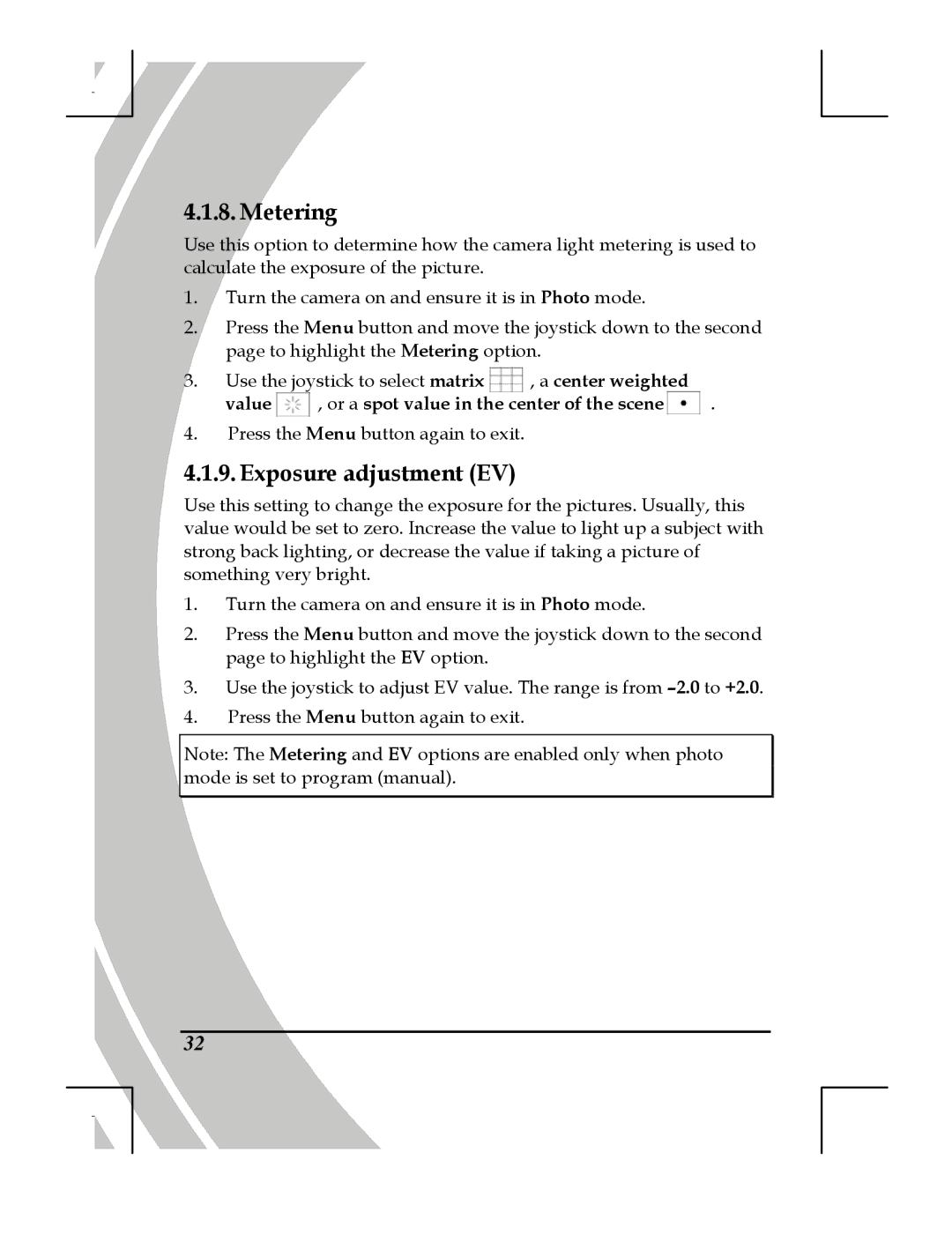 DXG Technology DXG-518 manual Metering, Exposure adjustment EV 