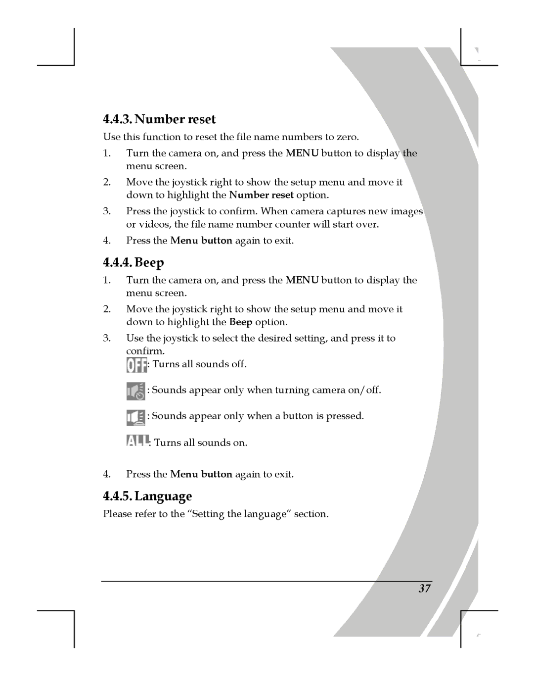 DXG Technology DXG-518 manual Number reset, Beep, Language 