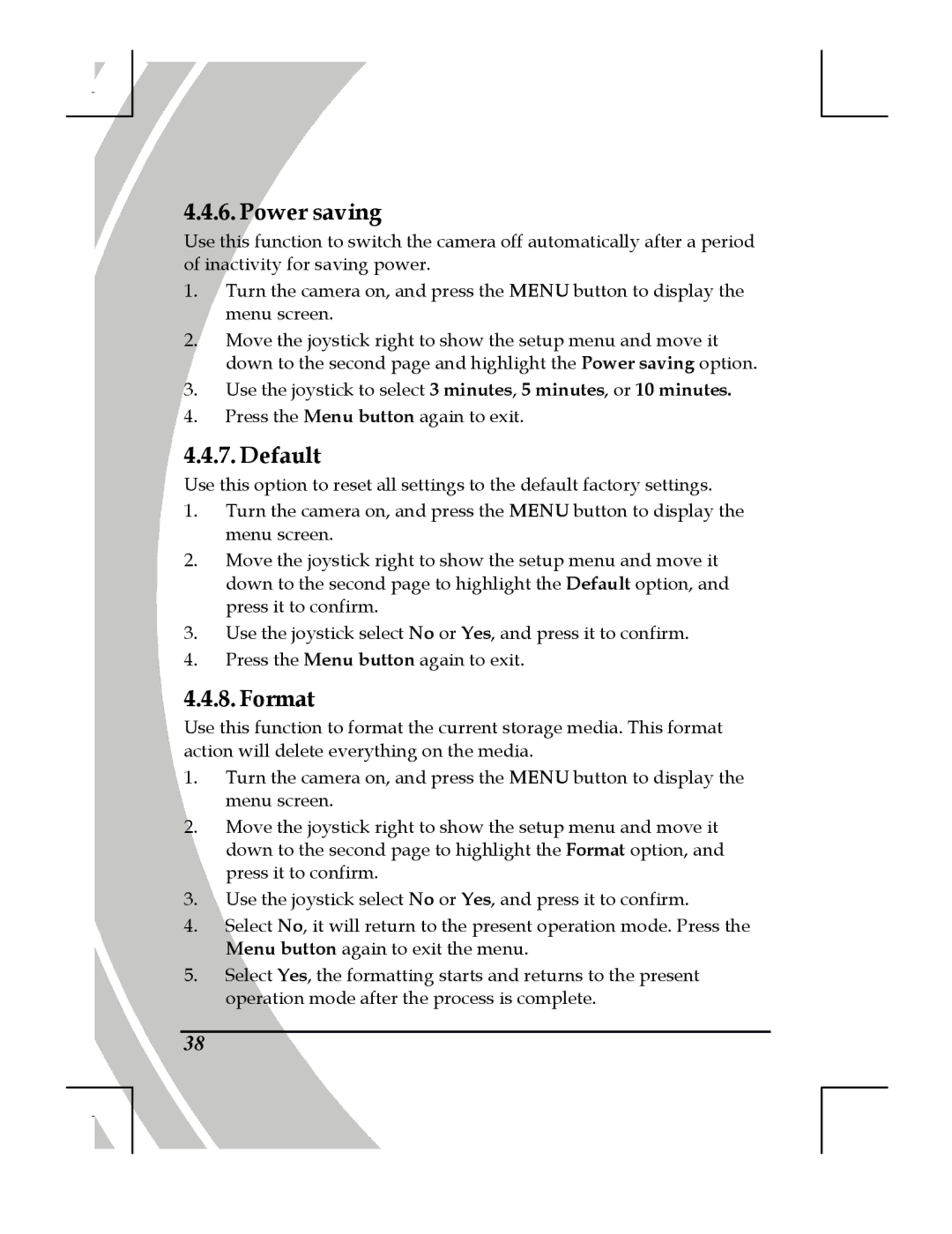 DXG Technology DXG-518 manual Power saving, Default, Format 