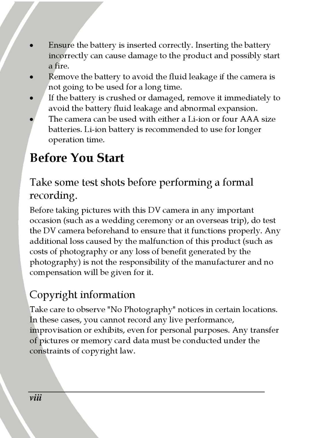 DXG Technology DXG-533V, DXG-535V manual Before You Start, Take some test shots before performing a formal recording 