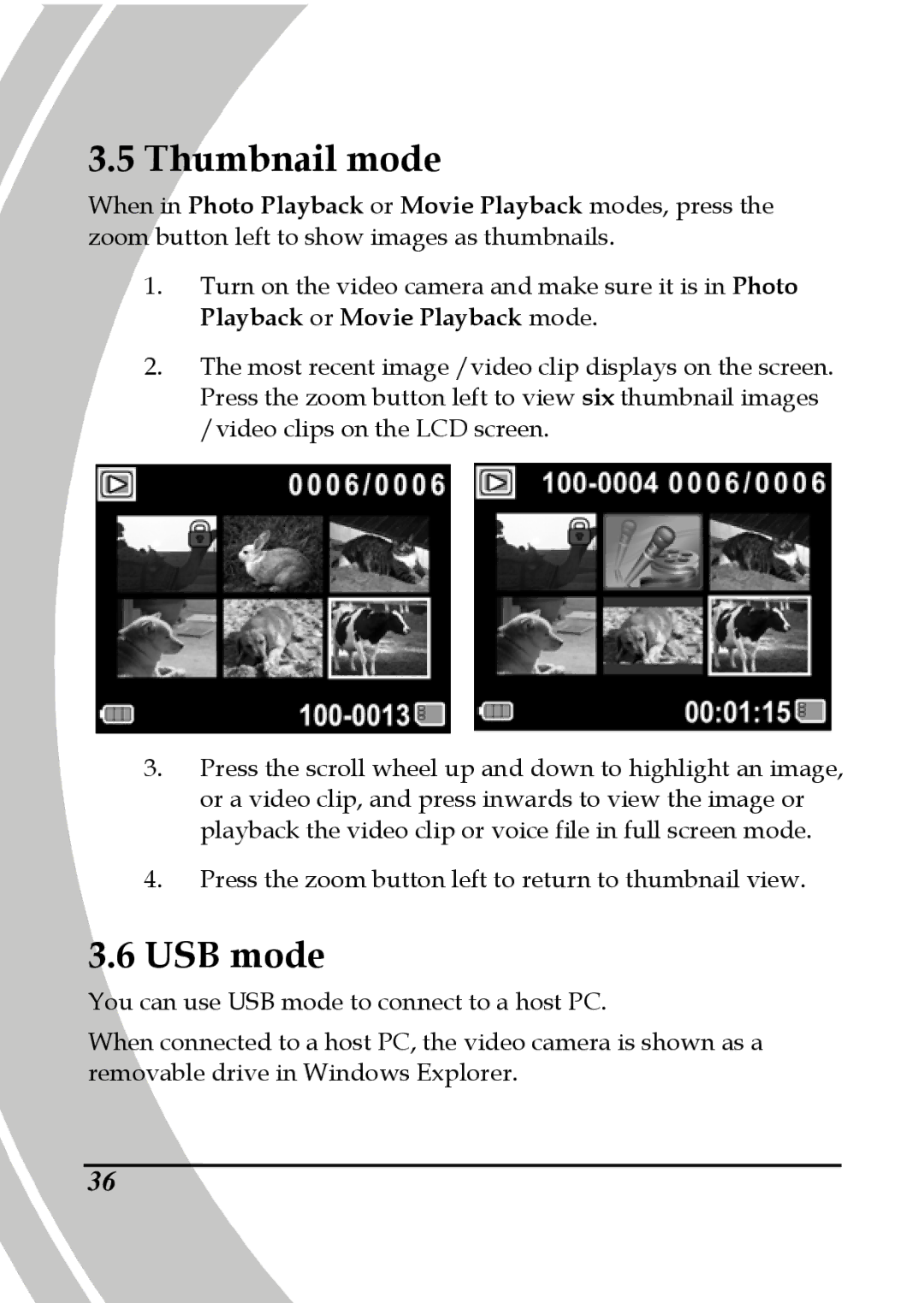 DXG Technology DXG-533V, DXG-535V manual Thumbnail mode, USB mode 