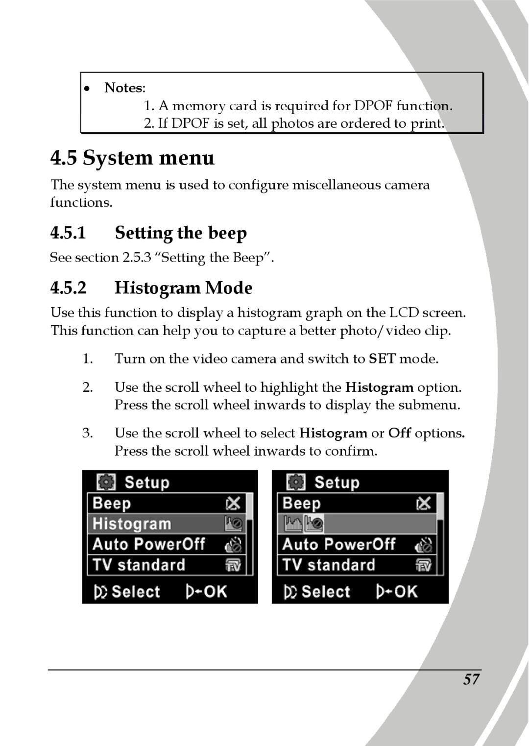 DXG Technology DXG-535V, DXG-533V manual System menu, Histogram Mode 