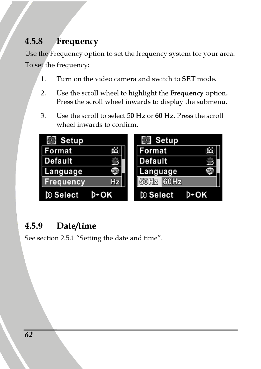 DXG Technology DXG-533V, DXG-535V manual Frequency, Date/time 