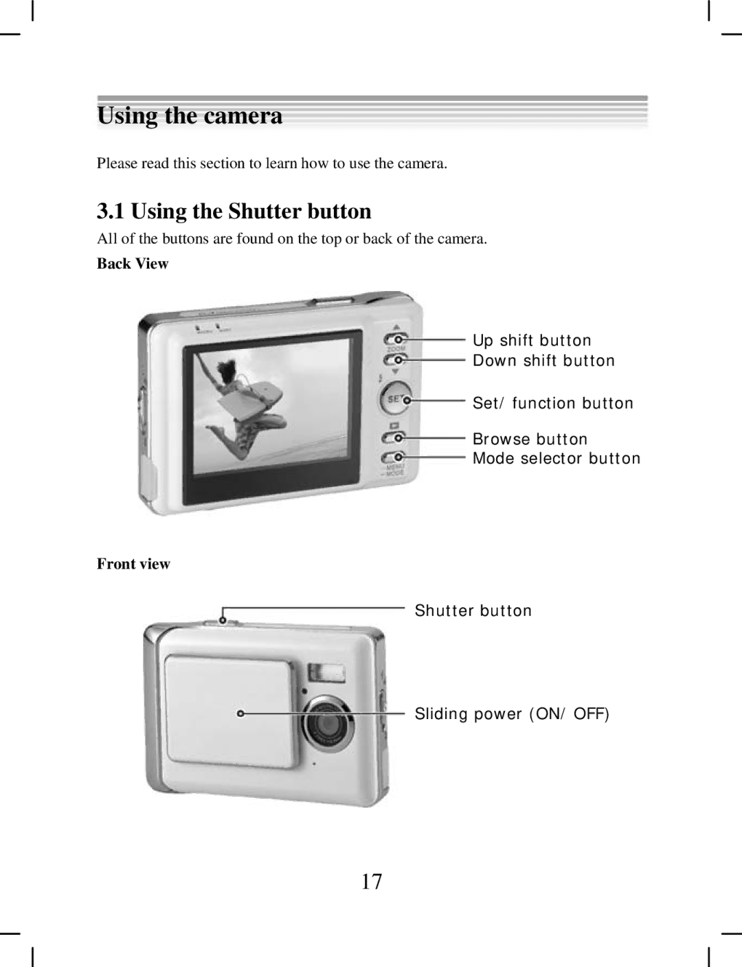 DXG Technology DXG-538 manual Using the Shutter button, Front view 