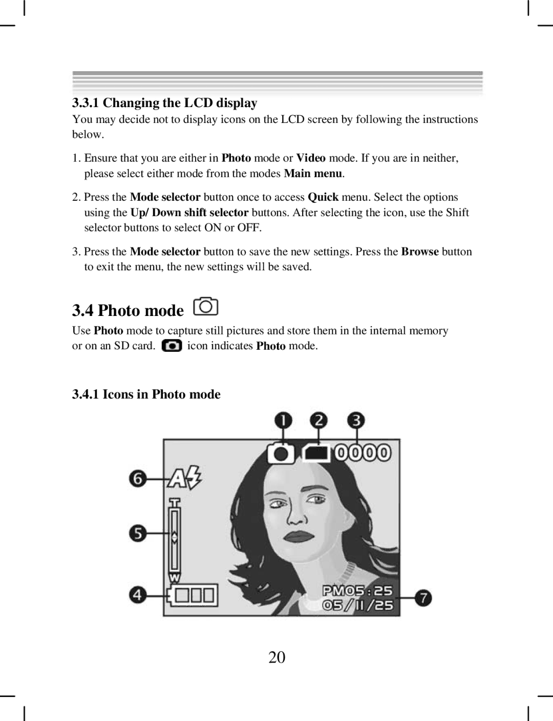 DXG Technology DXG-538 manual Changing the LCD display, Icons in Photo mode 