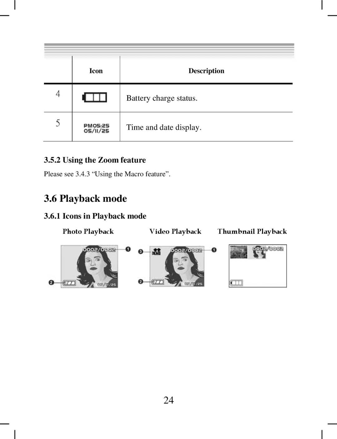 DXG Technology DXG-538 manual Using the Zoom feature, Icons in Playback mode 