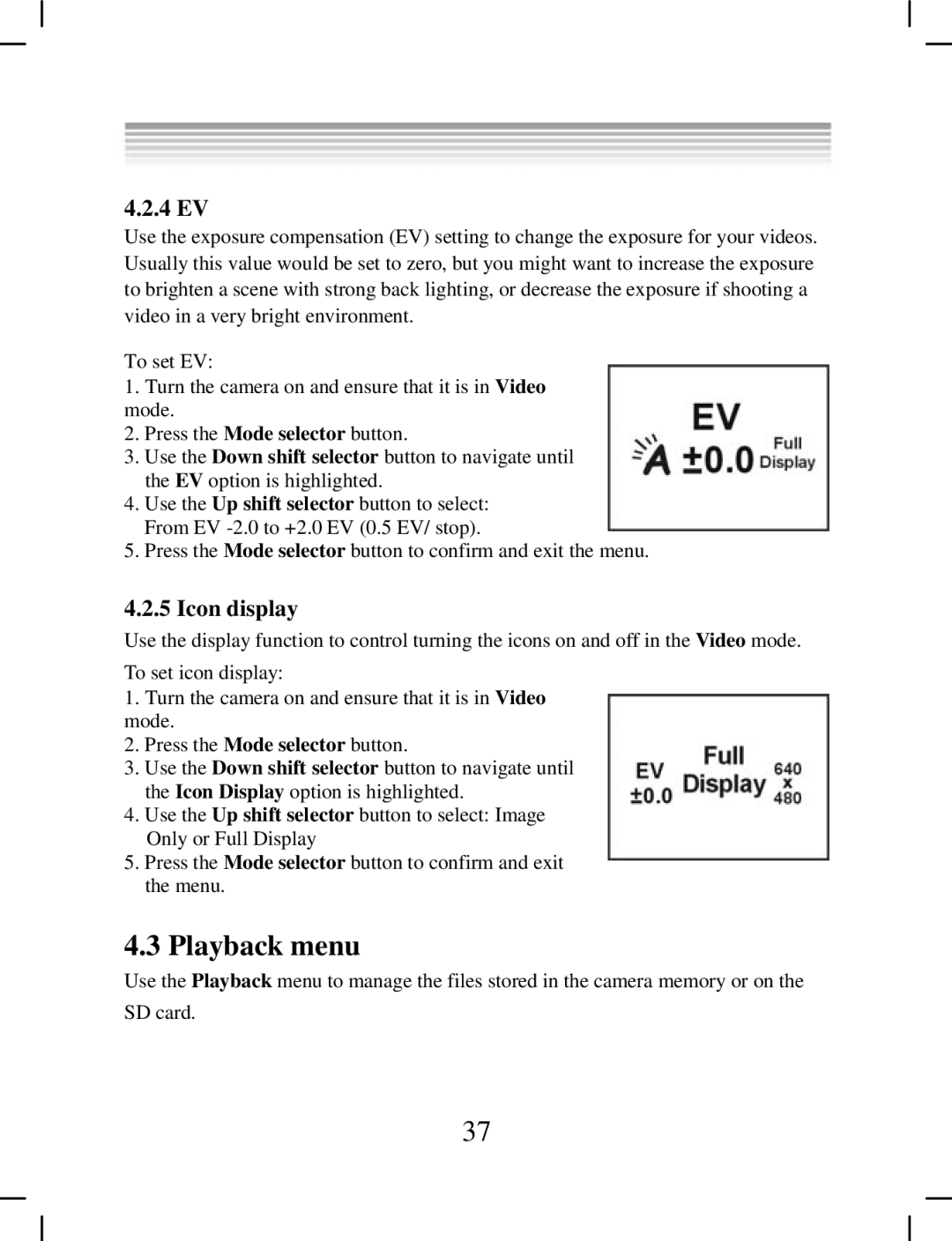 DXG Technology DXG-538 manual Playback menu, 4 EV 