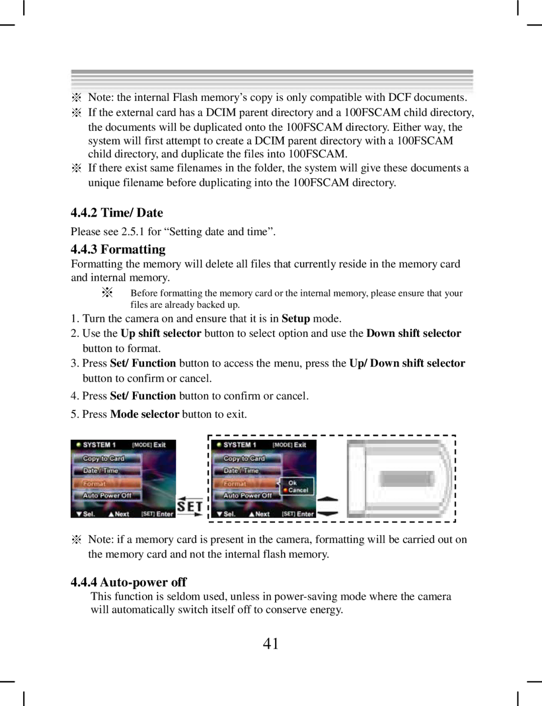 DXG Technology DXG-538 manual Time/ Date, Formatting, Auto-power off 