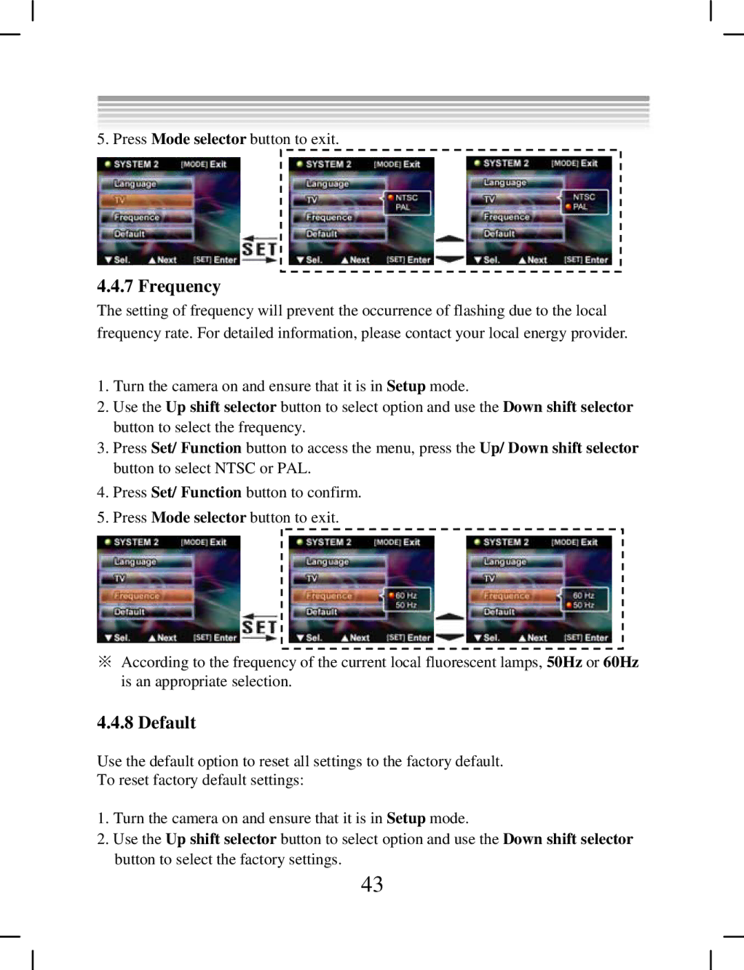 DXG Technology DXG-538 manual Frequency, Default 