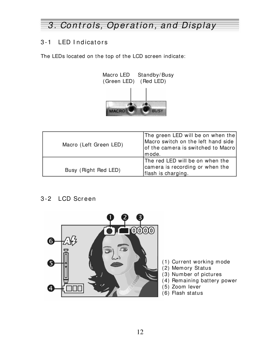 DXG Technology DXG 552 manual Controls, Operation, and Display, LED Indicators, LCD Screen 