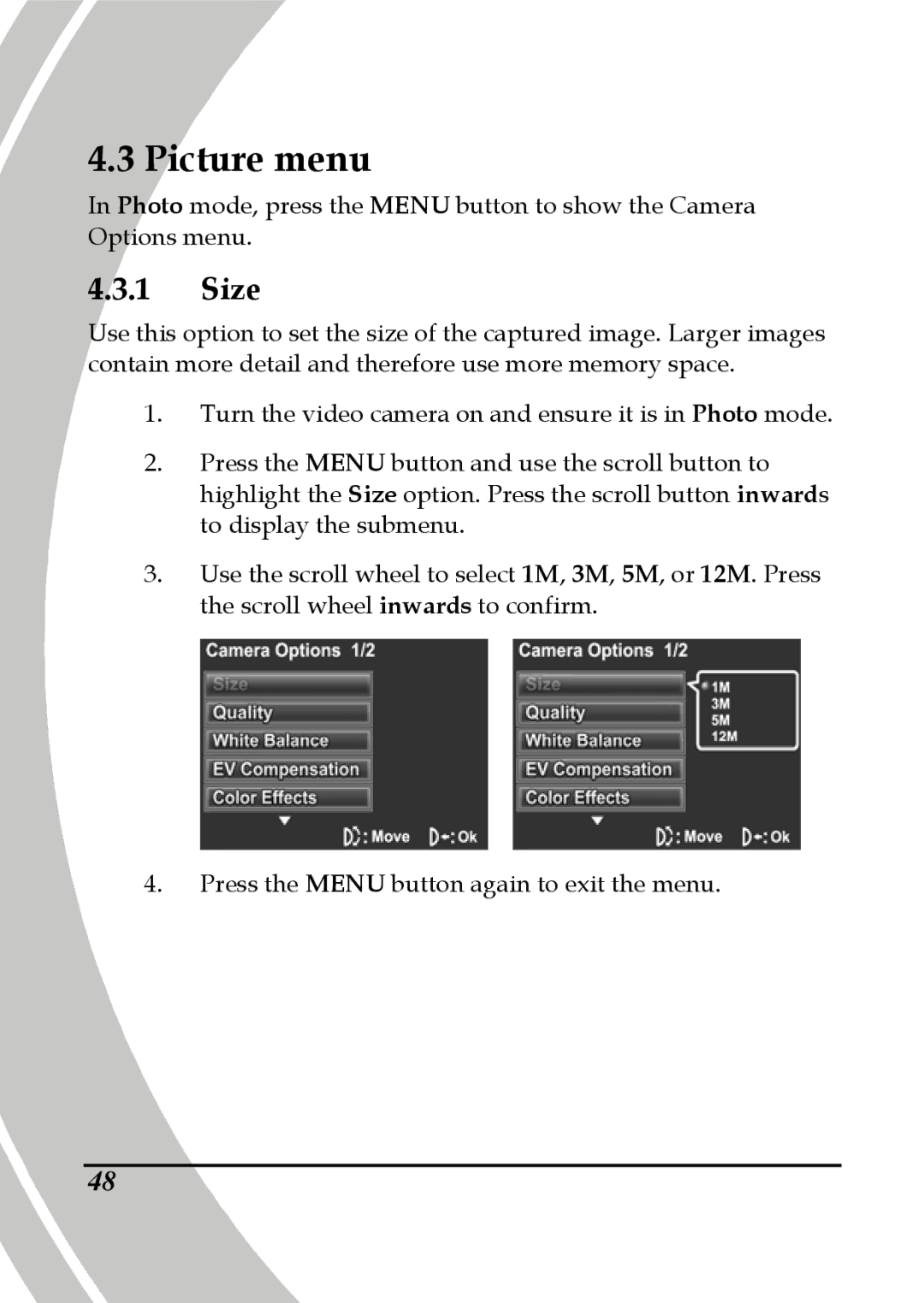 DXG Technology DXG-565V manual Picture menu, Size 