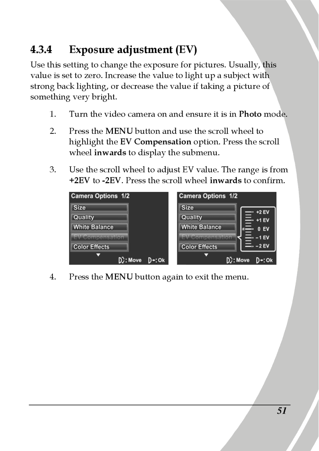 DXG Technology DXG-565V manual Exposure adjustment EV 