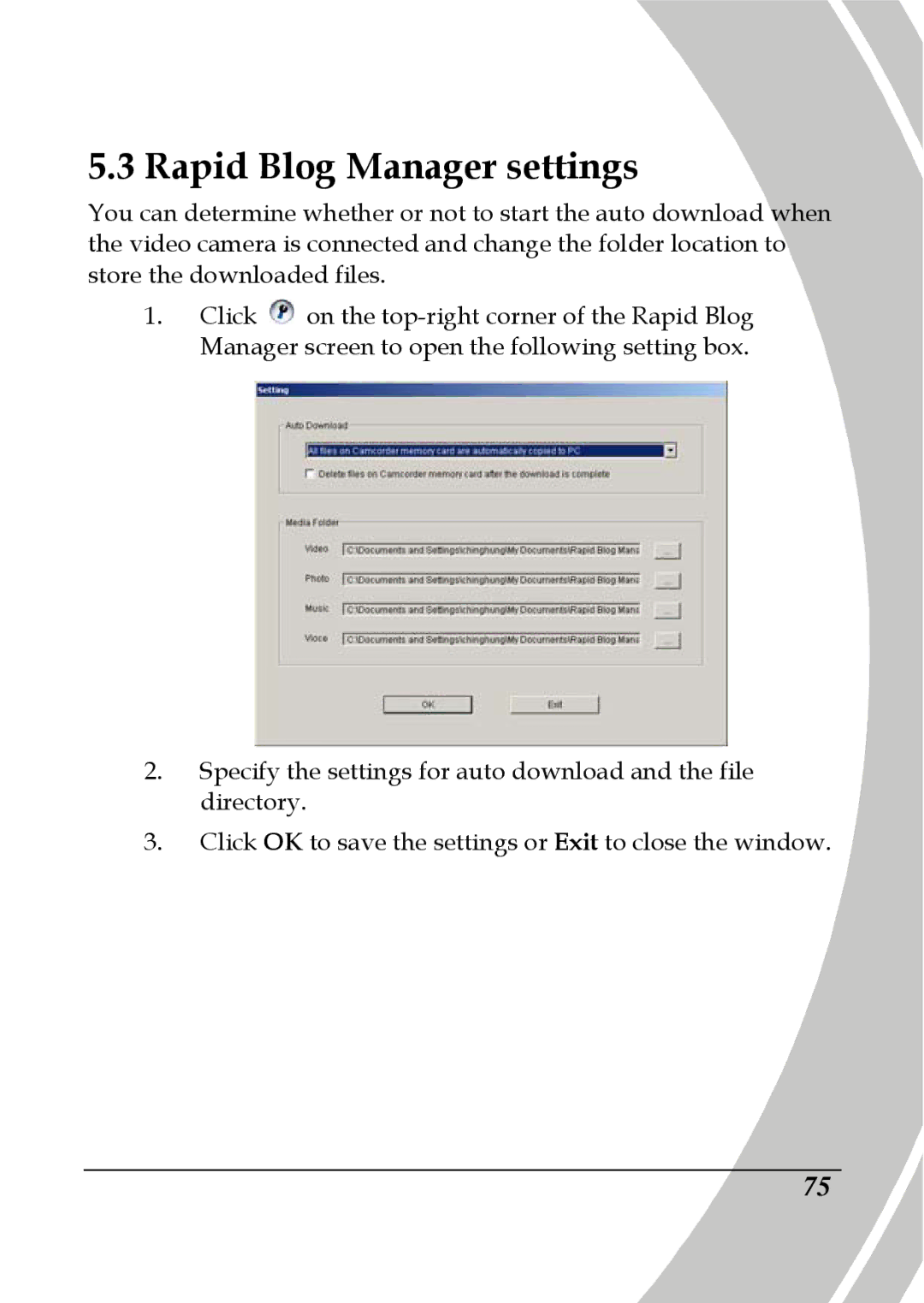 DXG Technology DXG-565V manual Rapid Blog Manager settings 