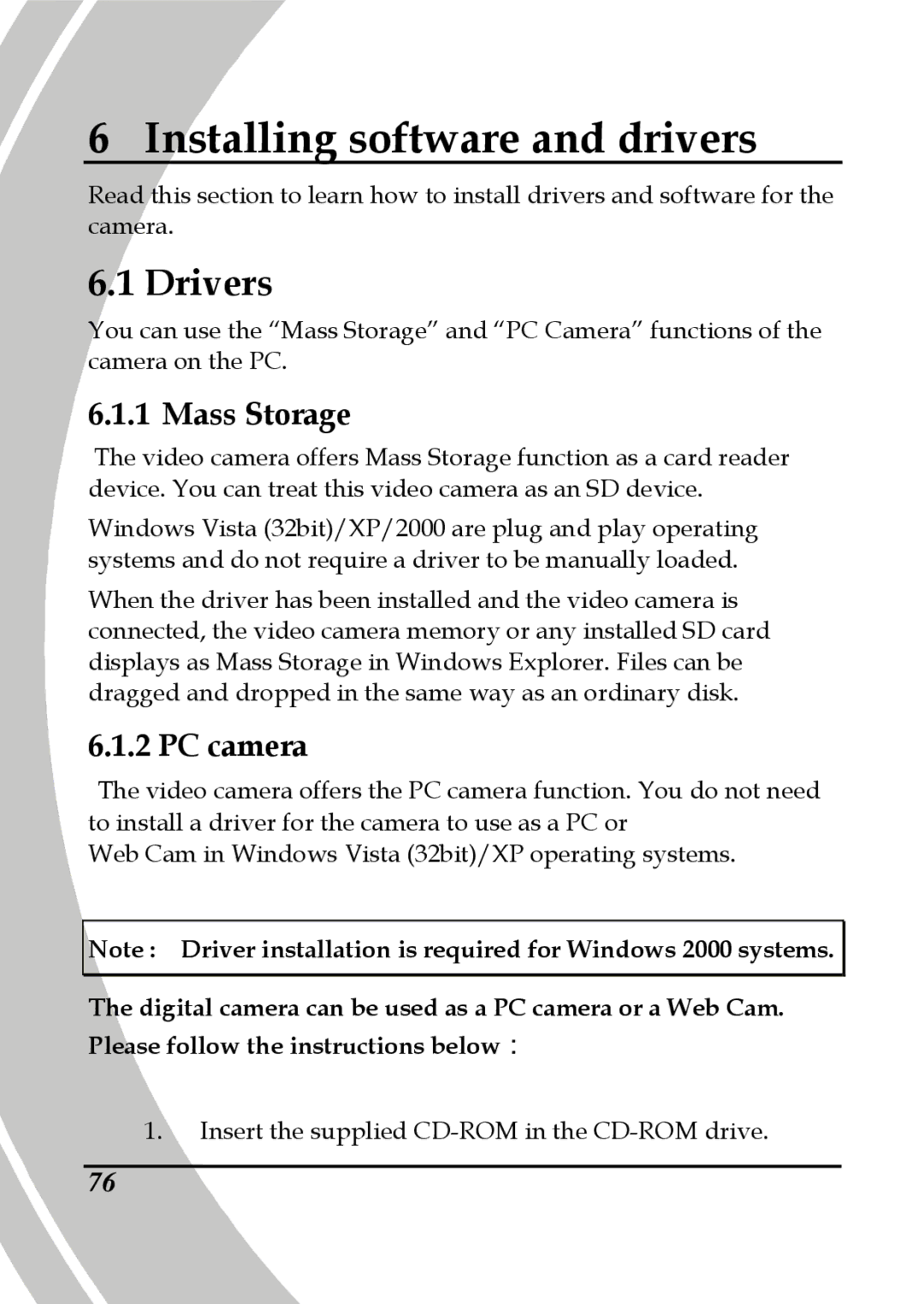 DXG Technology DXG-565V manual Drivers, Mass Storage, PC camera 