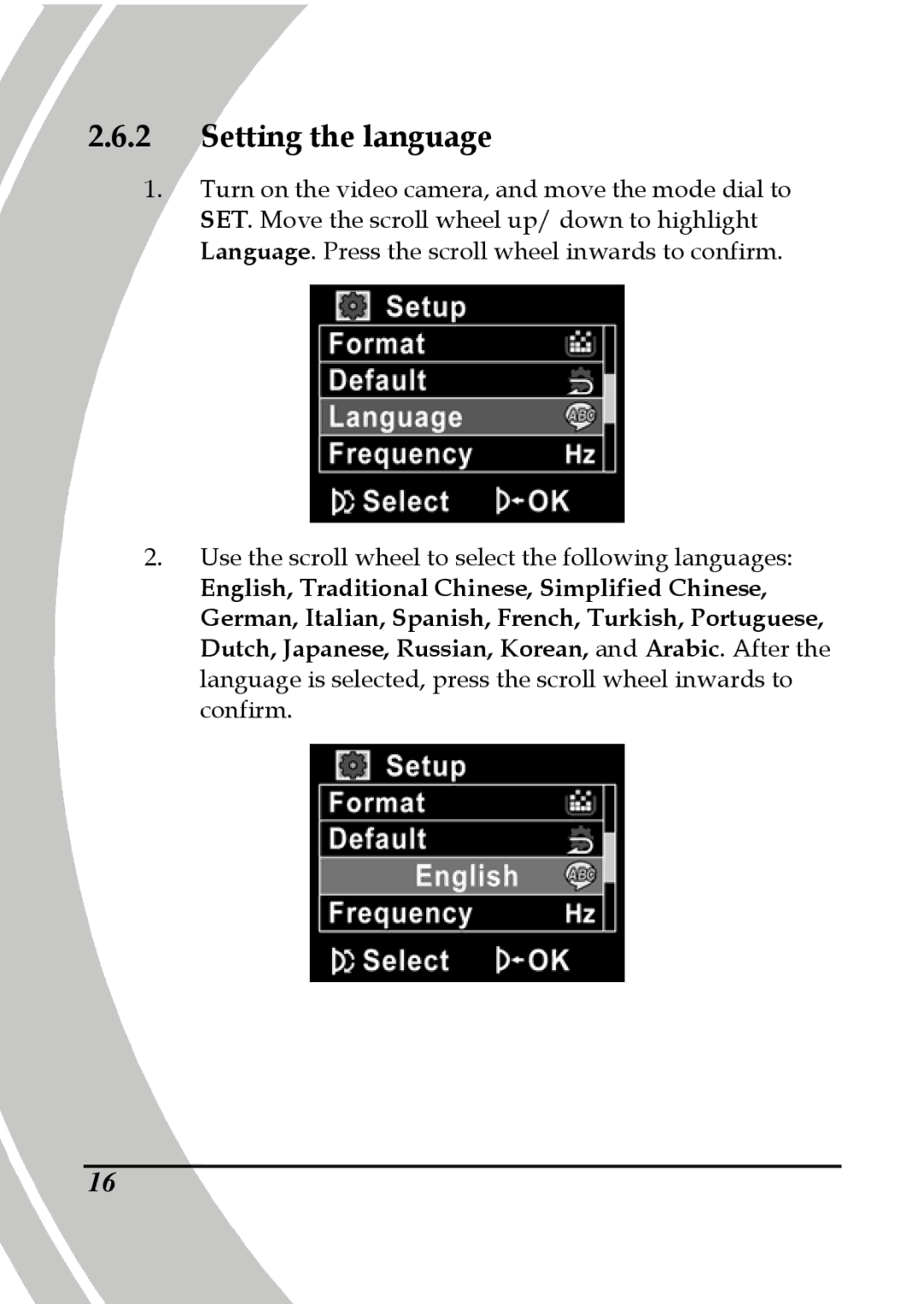 DXG Technology DXG-580V HD manual Setting the language 