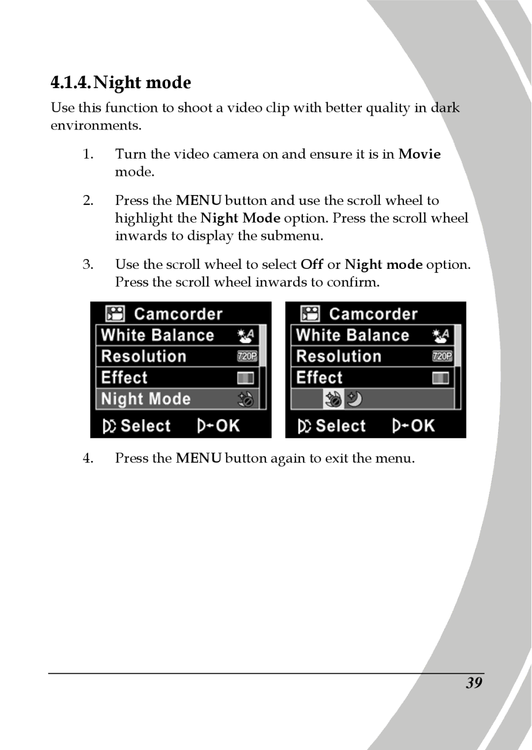 DXG Technology DXG-580V HD manual Night mode 