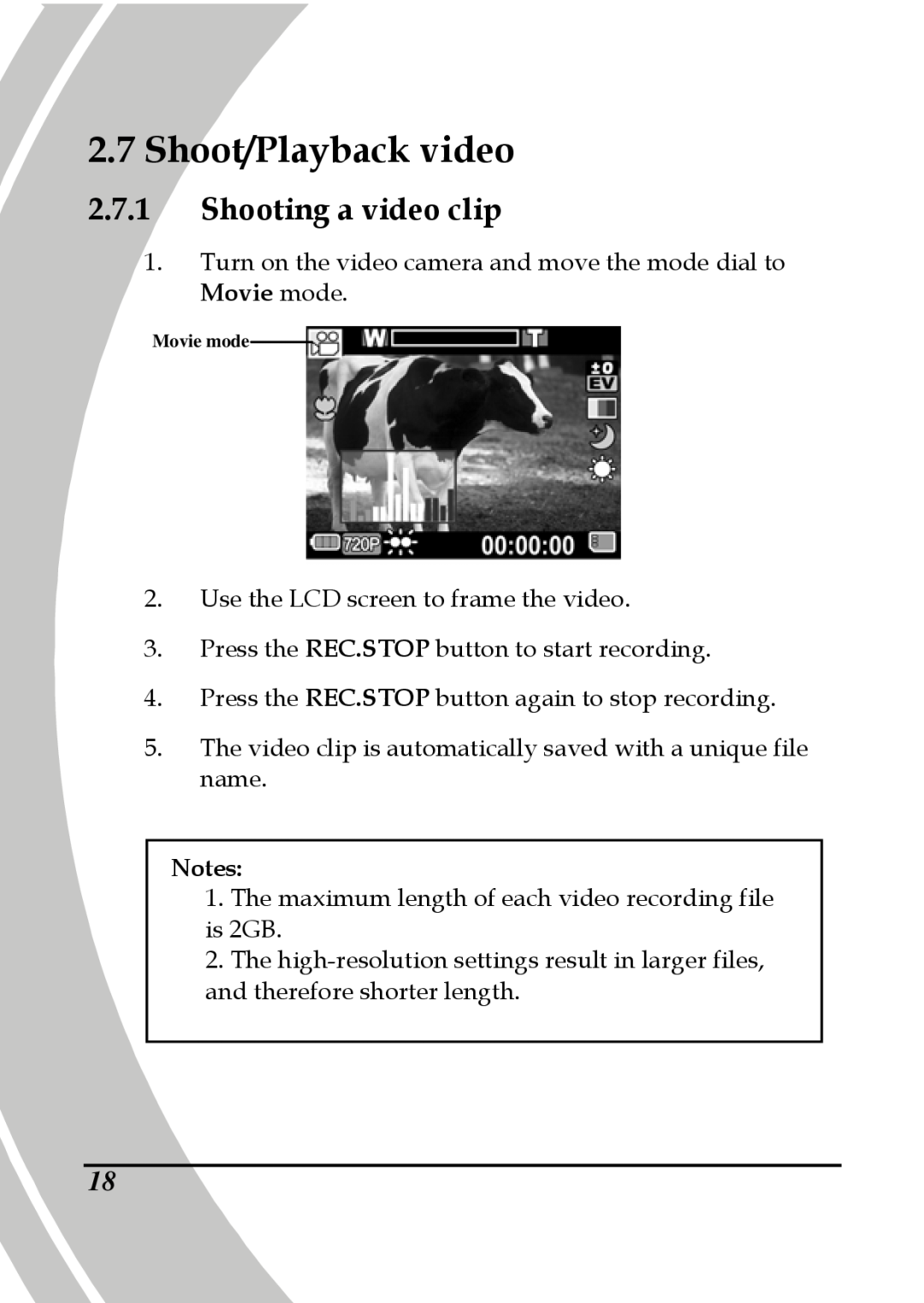 DXG Technology DXG-580V HD manual Shoot/Playback video, Shooting a video clip 