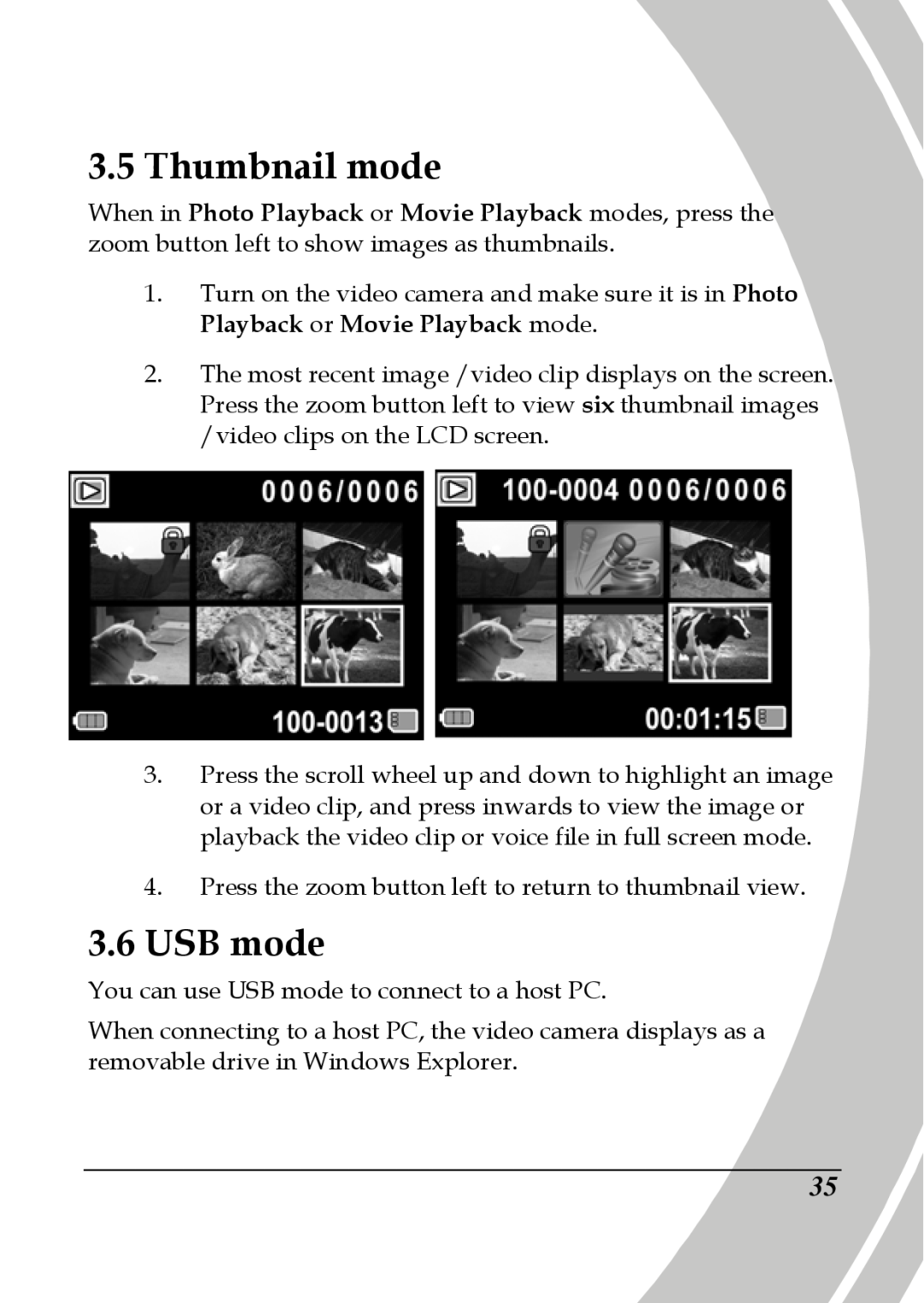 DXG Technology DXG-580V HD manual Thumbnail mode, USB mode 