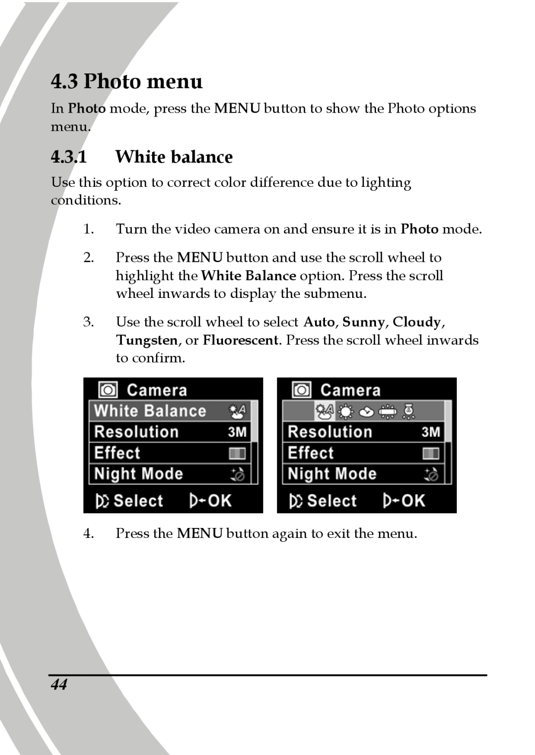 DXG Technology DXG-580V HD manual Photo menu, White balance 