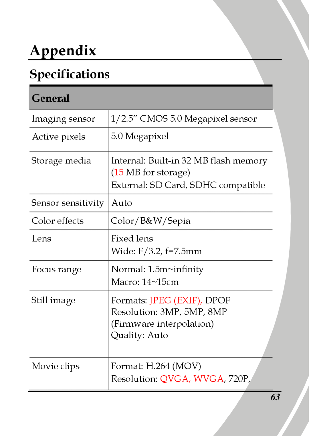 DXG Technology DXG-580V HD manual Appendix, Specifications, General 