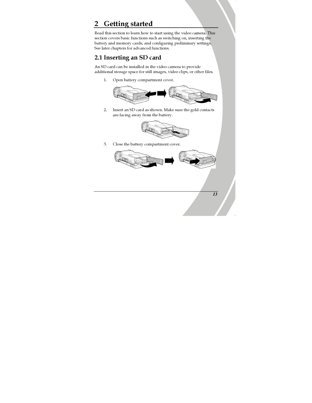 DXG Technology DXG-589V manual Getting started, Inserting an SD card 