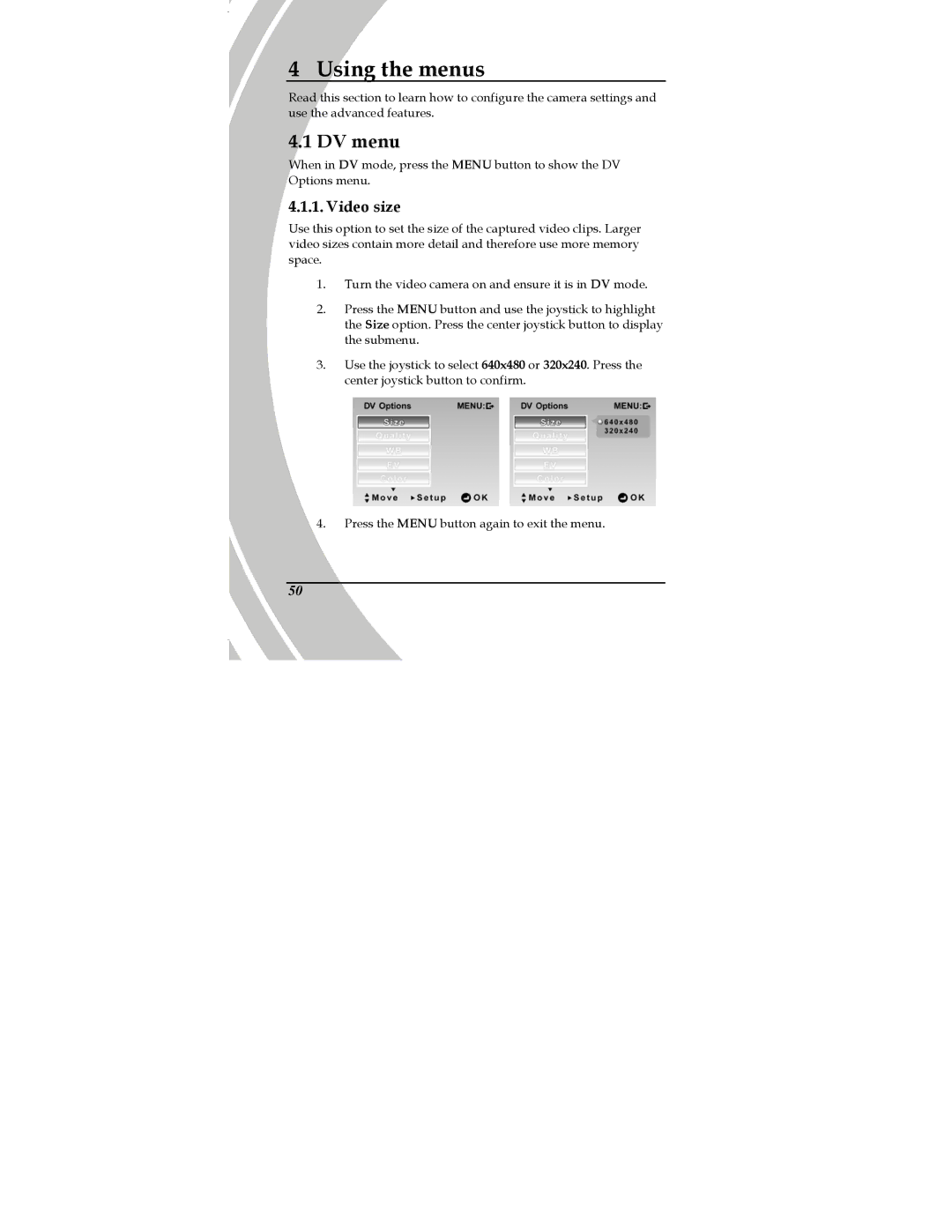 DXG Technology DXG-589V manual DV menu, Video size 