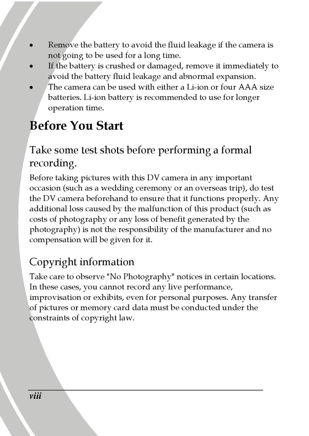 DXG Technology DXG-595V manual Before You Start, Take some test shots before performing a formal recording 