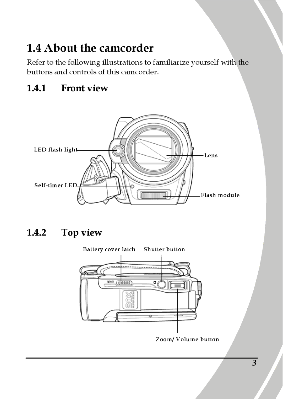 DXG Technology DXG-595V manual About the camcorder, Front view, Top view 