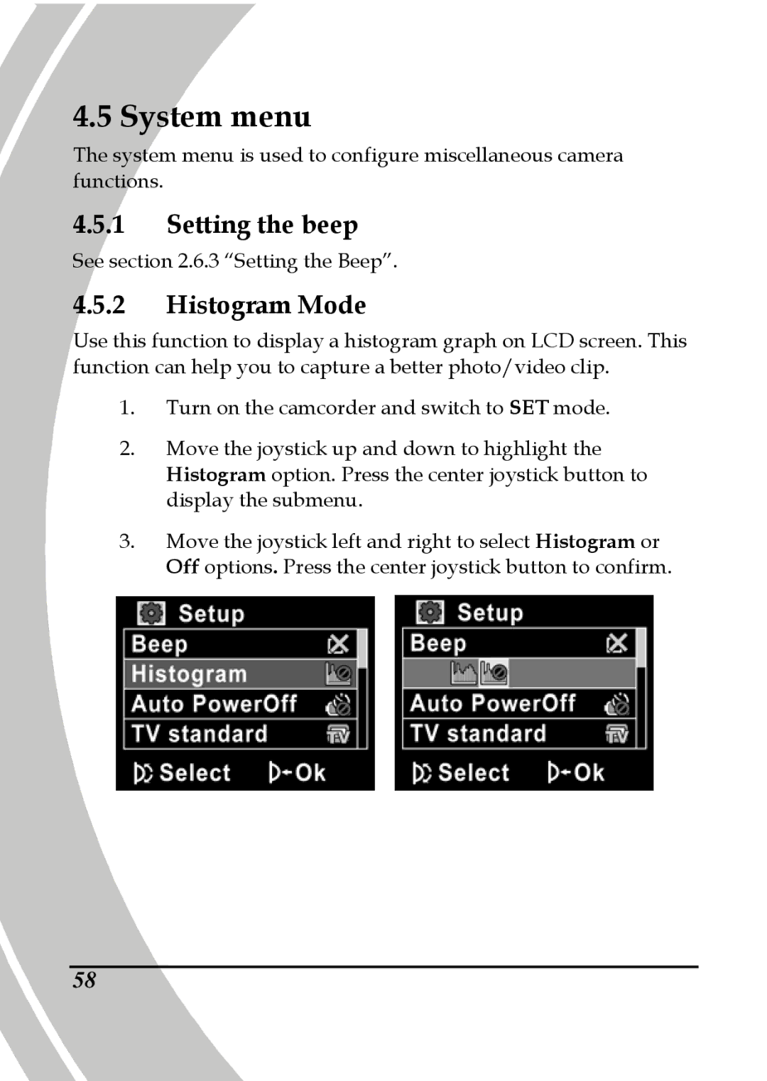 DXG Technology DXG-595V manual System menu, Histogram Mode 