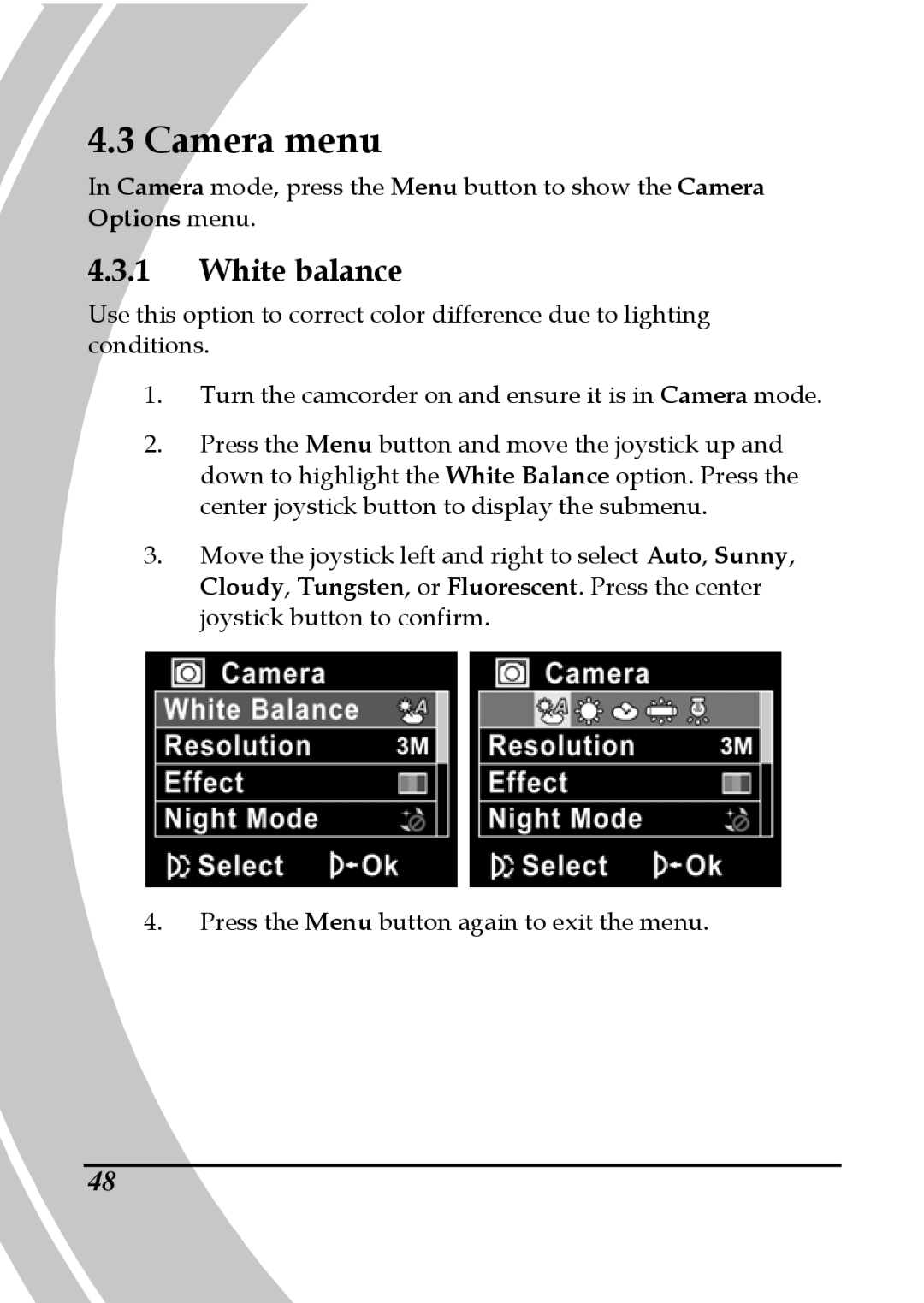 DXG Technology DXG-595V manual Camera menu, White balance 