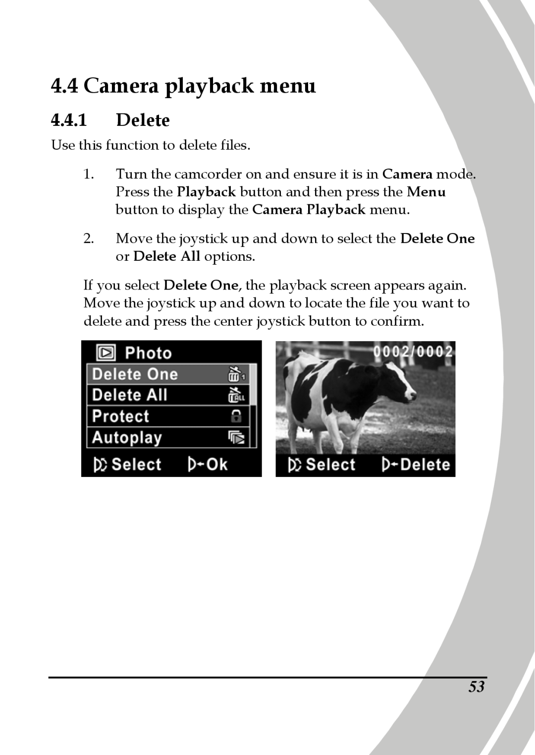 DXG Technology DXG-595V manual Camera playback menu, Delete 