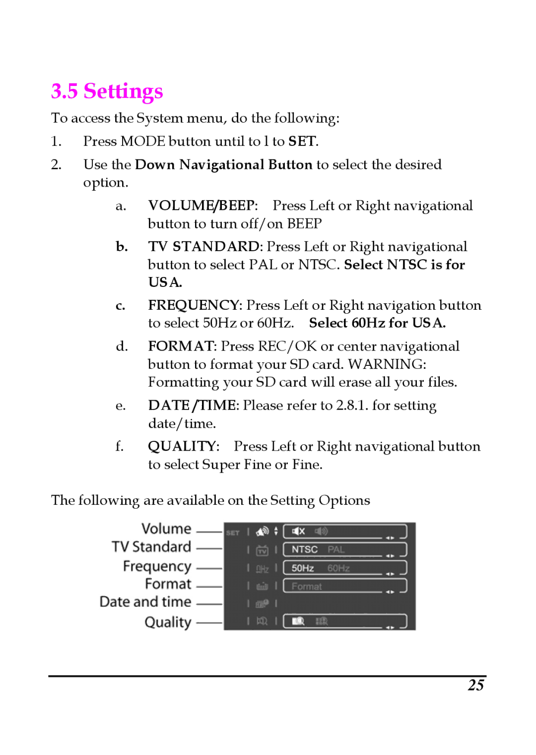 DXG Technology DXG-599V manual Settings 