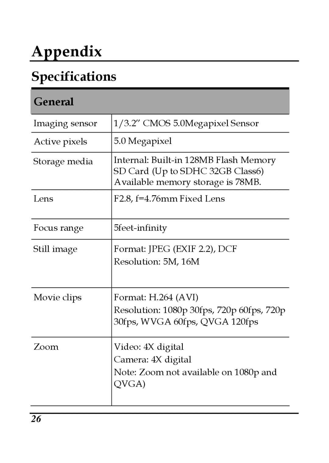 DXG Technology DXG-599V manual Appendix, Specifications 