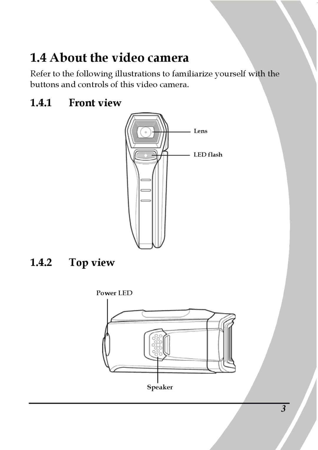 DXG Technology DXG-5B7V manual About the video camera, Front view, Top view 