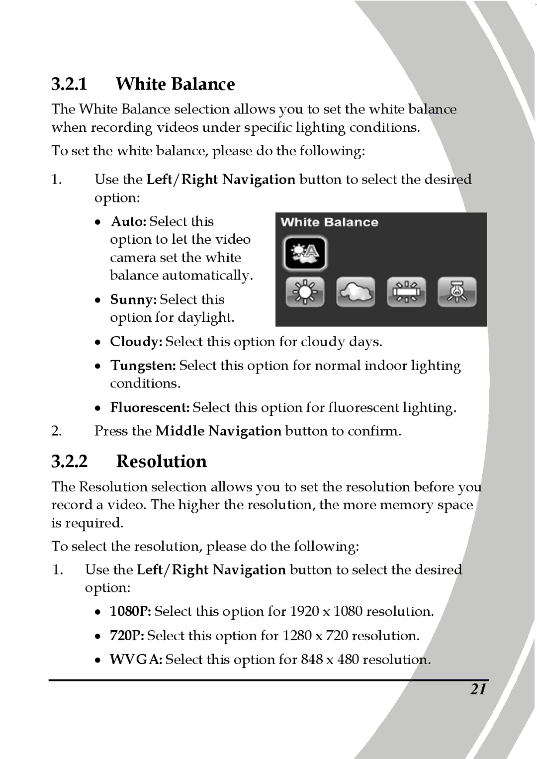 DXG Technology DXG-5B7V manual White Balance, Resolution 