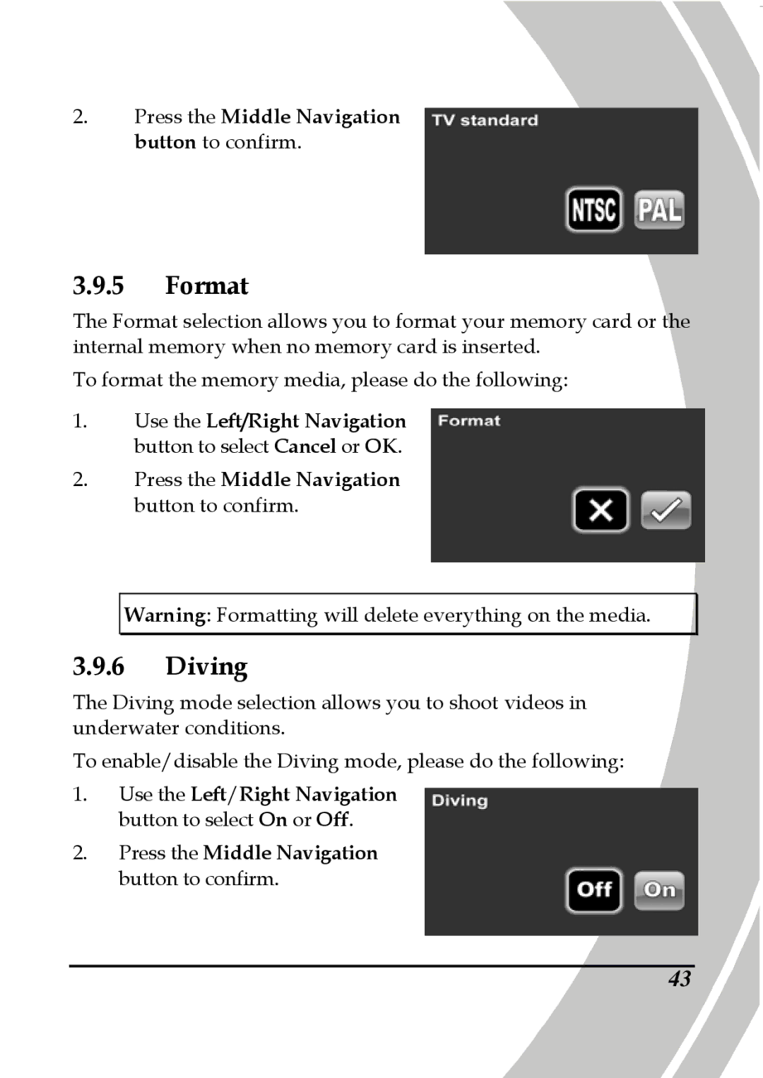 DXG Technology DXG-5B7V manual Format, Diving 