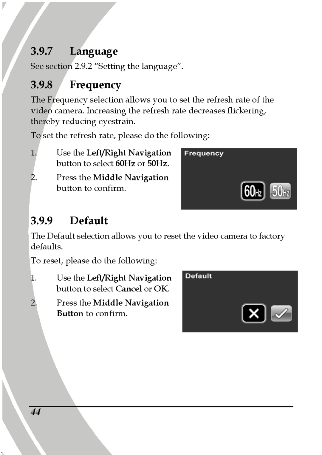 DXG Technology DXG-5B7V manual Language, Frequency, Default 