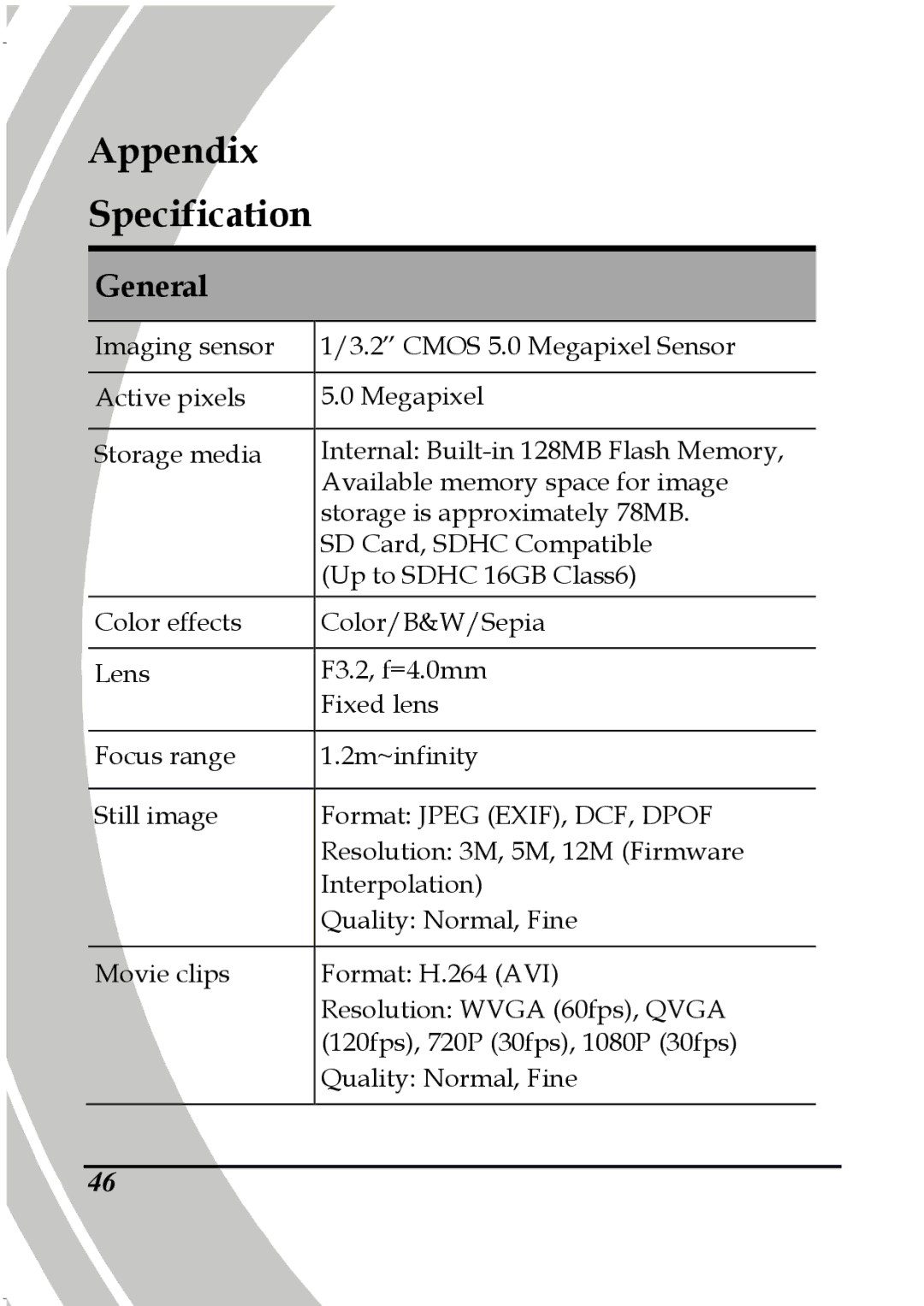 DXG Technology DXG-5B7V manual Appendix Specification, General 