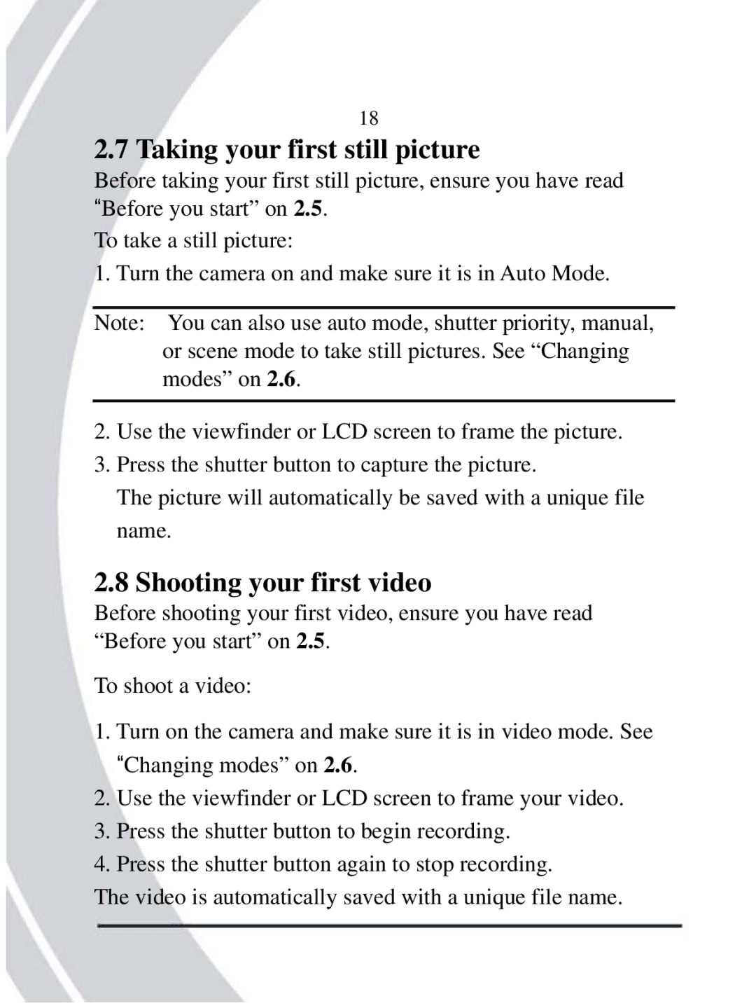 DXG Technology DXG-608 manual Taking your first still picture, Shooting your first video 