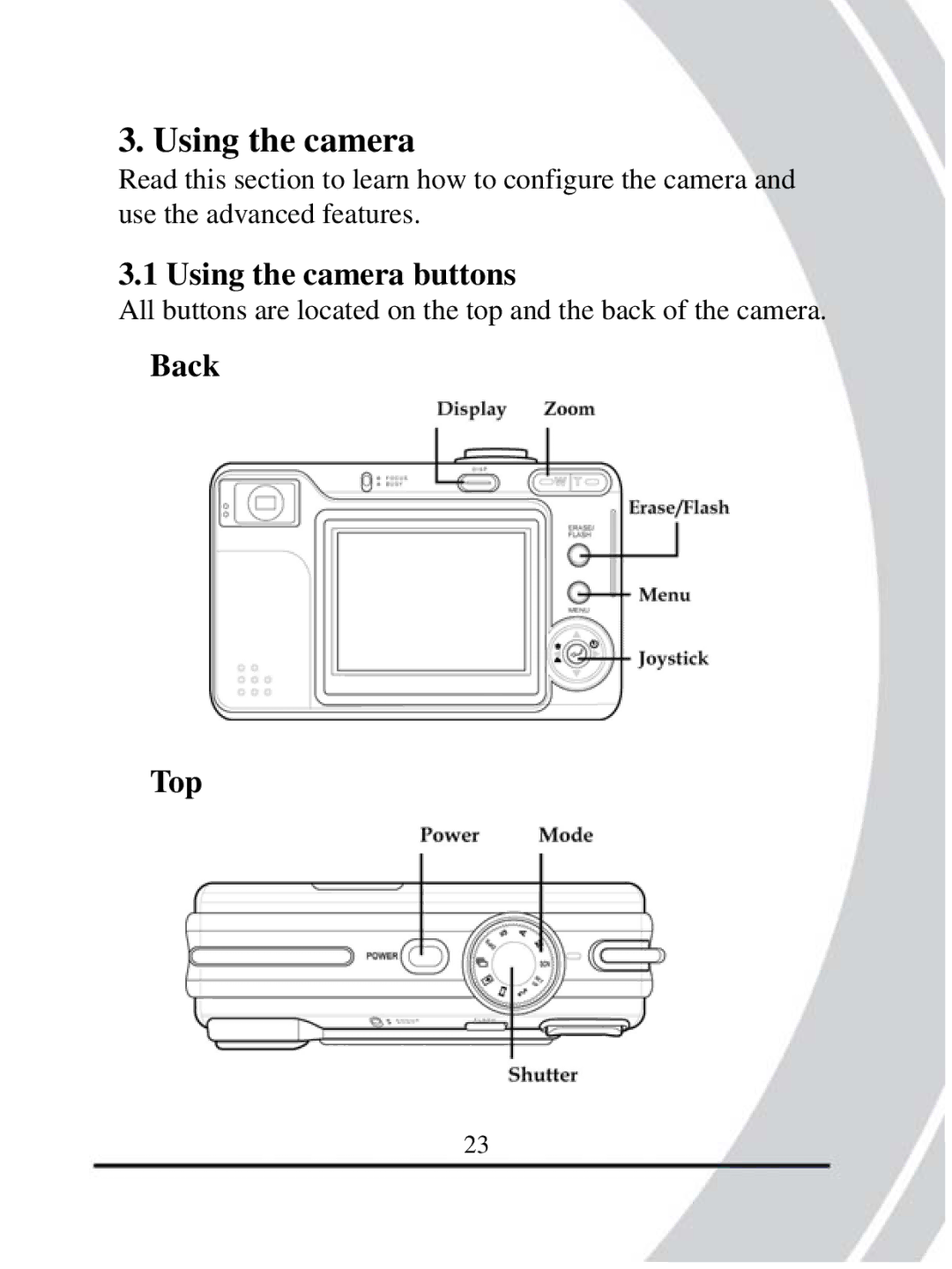 DXG Technology DXG-608 manual Using the camera buttons, Back Top 