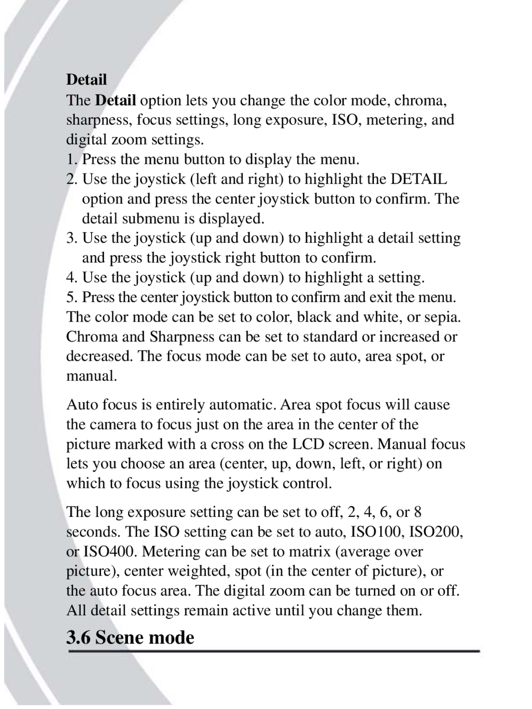 DXG Technology DXG-608 manual Scene mode, Detail 