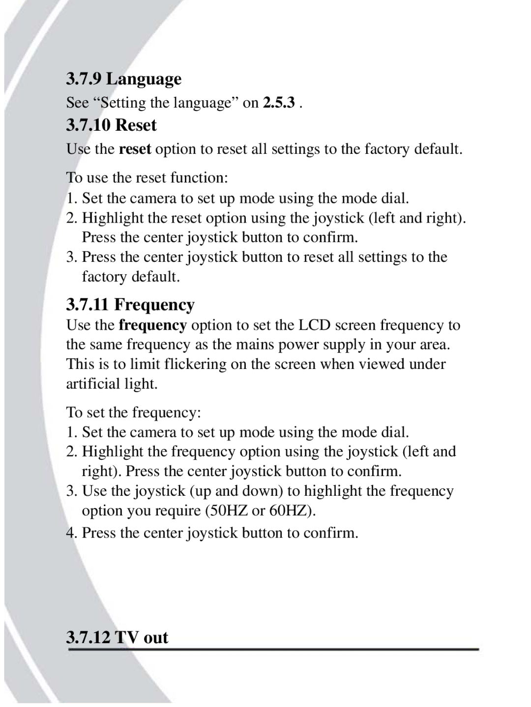 DXG Technology DXG-608 manual Language, Reset, Frequency, TV out 